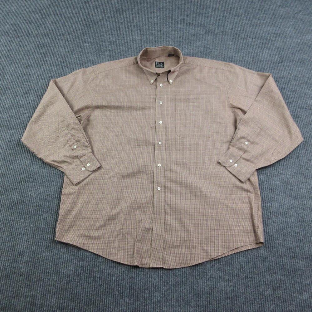 Jos. A. Bank Shirt Mens XL Brown Check Button Up Long Sleeve Collared Casual
